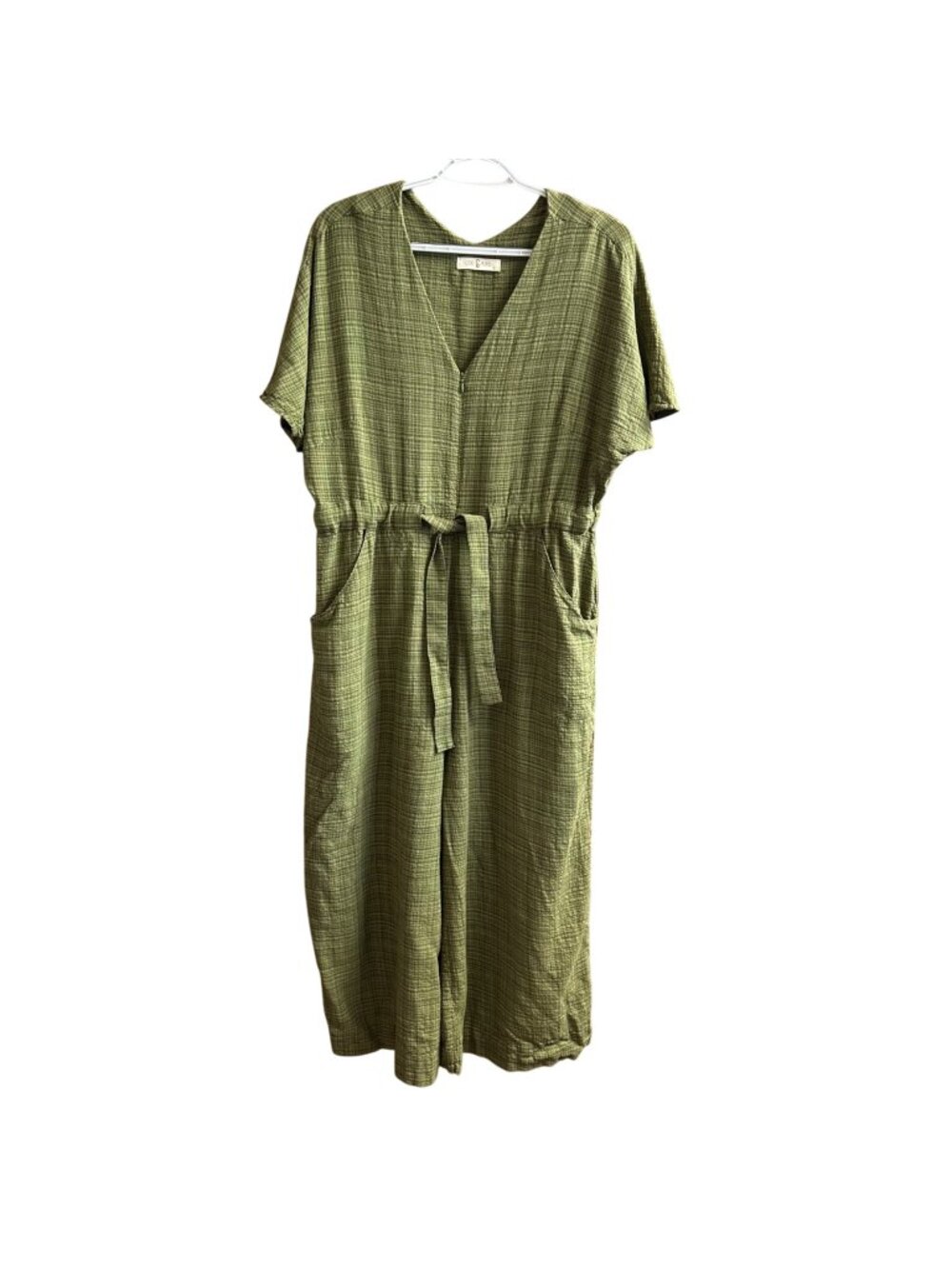 Oddbird Odd Bird Divane Jumpsuit Cotton Blend Cinch Wide Crop Green Womens Small